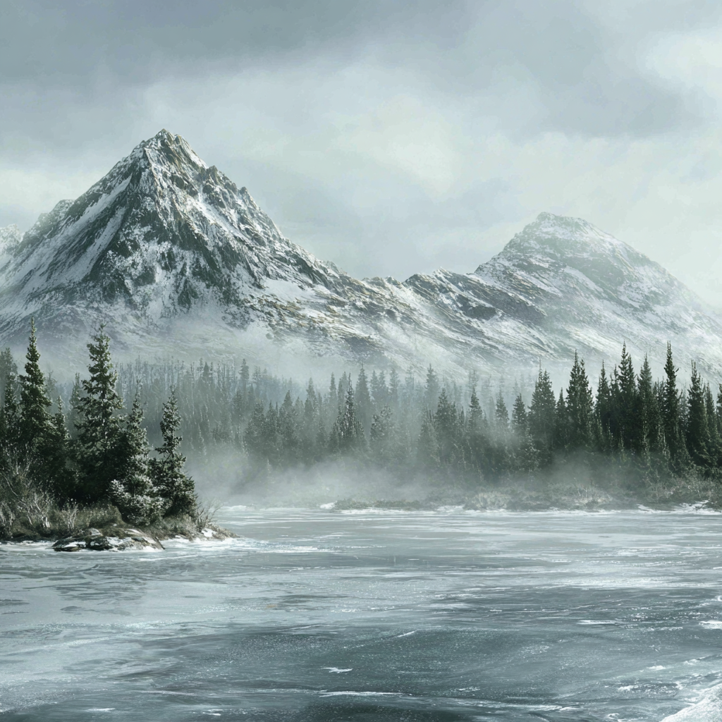 Winter Serene Winter Landschaft Mit Schneebedeckten Bergen Und Frostigem Wasser | Winterlandschaften | Landschaften