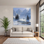 Winter landscape with mountains and reflection in water