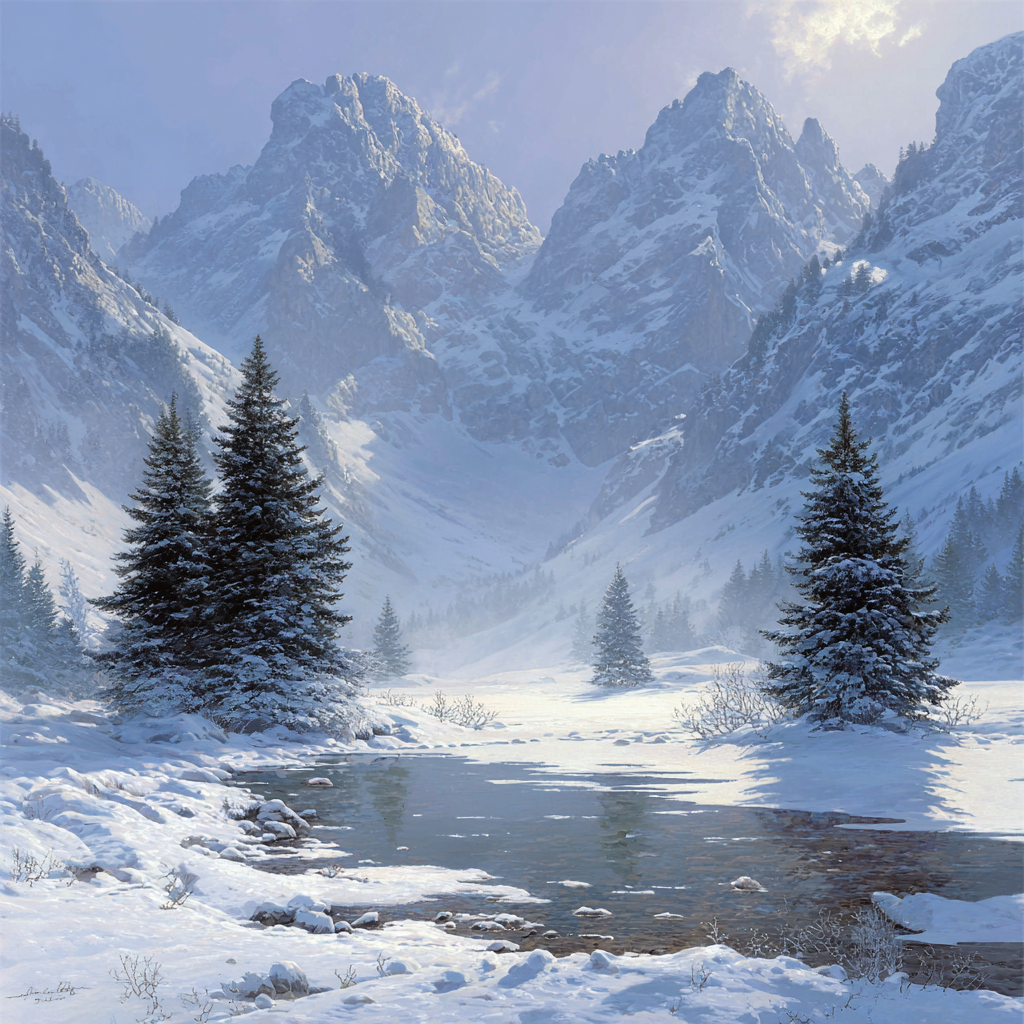 Winter Winterlandschaft Gebirgen Und Reflektion In Wasser | Winterlandschaften | Landschaften