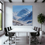 Winter landscape with mountains and snow, clear blue sky
