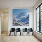 Winter landscape with mountains and snow, clear blue sky