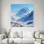Winter landscape with mountains and snow, clear blue sky
