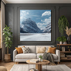 Winter landscape with snow-covered mountains and frosty expanse