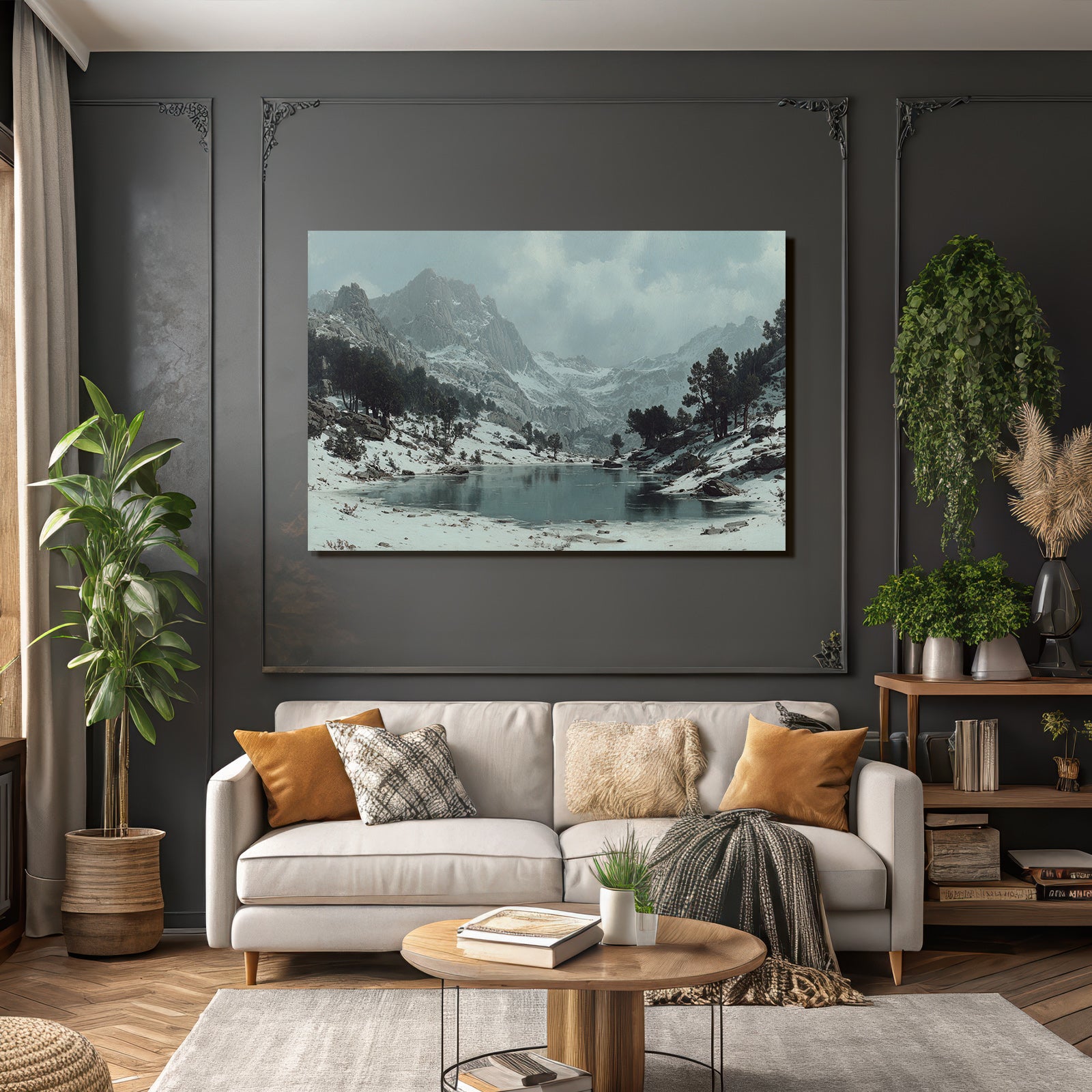 Winter mountain lake winter scene peace and nature
