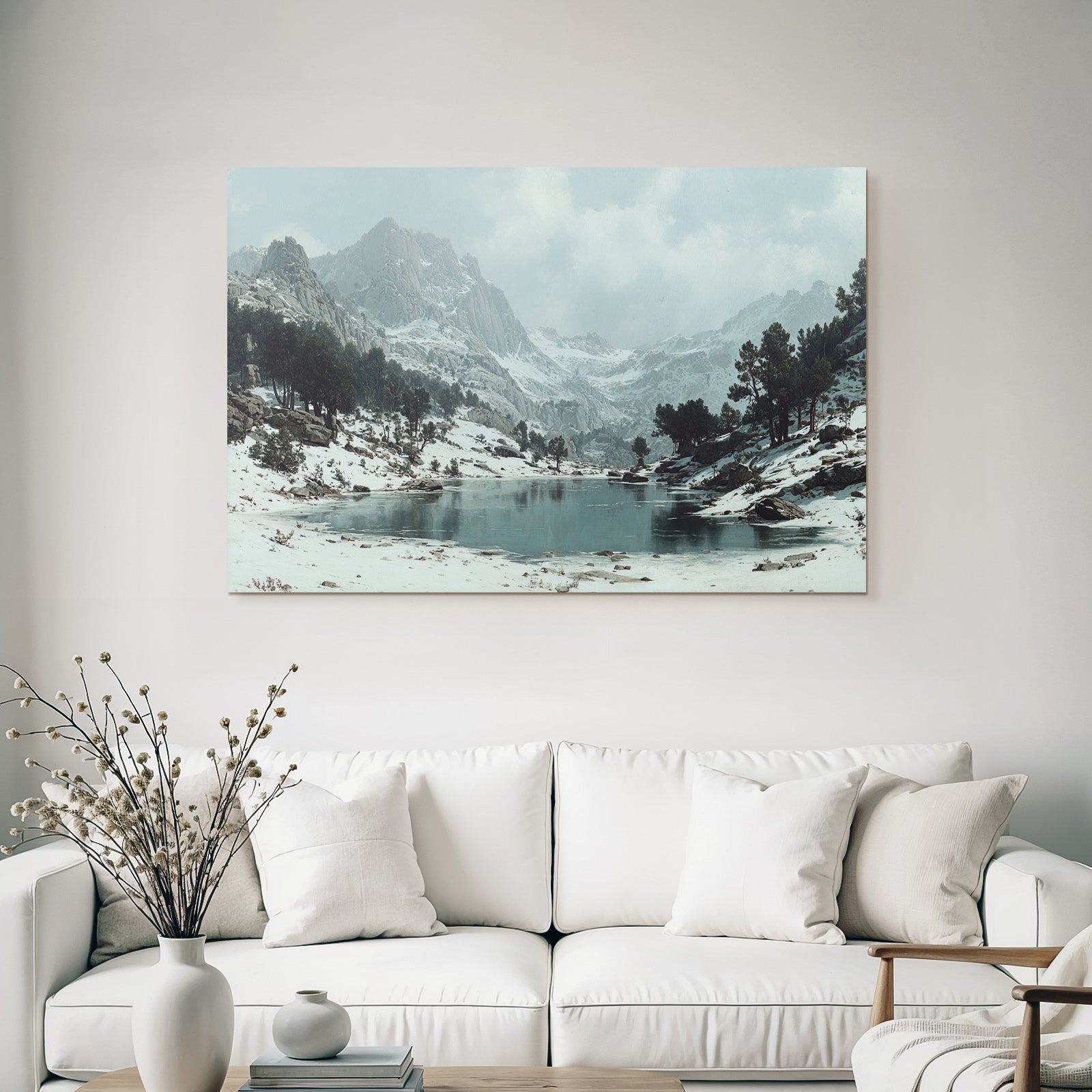 Winter mountain lake winter scene peace and nature