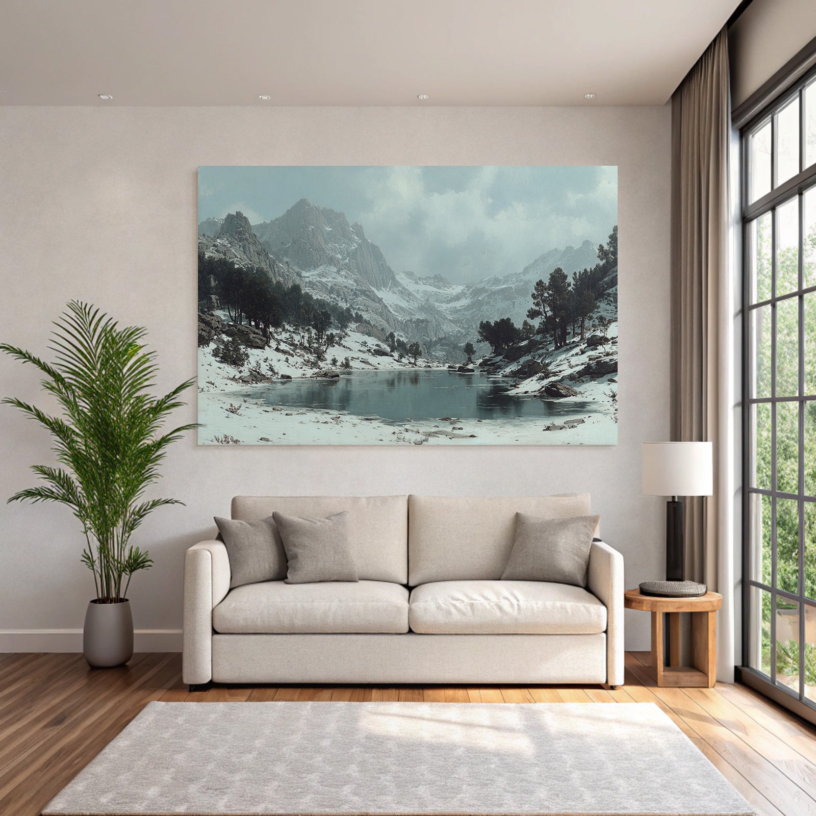 Winter mountain lake winter scene peace and nature