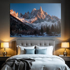 Winter Dramatic Mountain Landscape Early Morning With Snow And Buildings