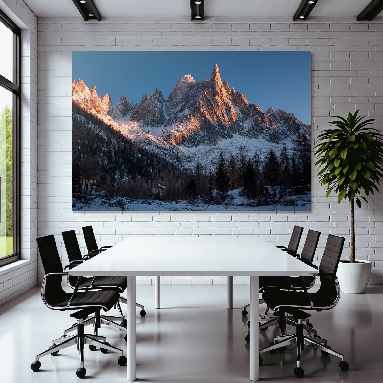 Winter Dramatic Mountain Landscape Early Morning With Snow And Buildings
