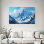 Winter dramatic mountain landscape with snow-capped peaks and blue sky