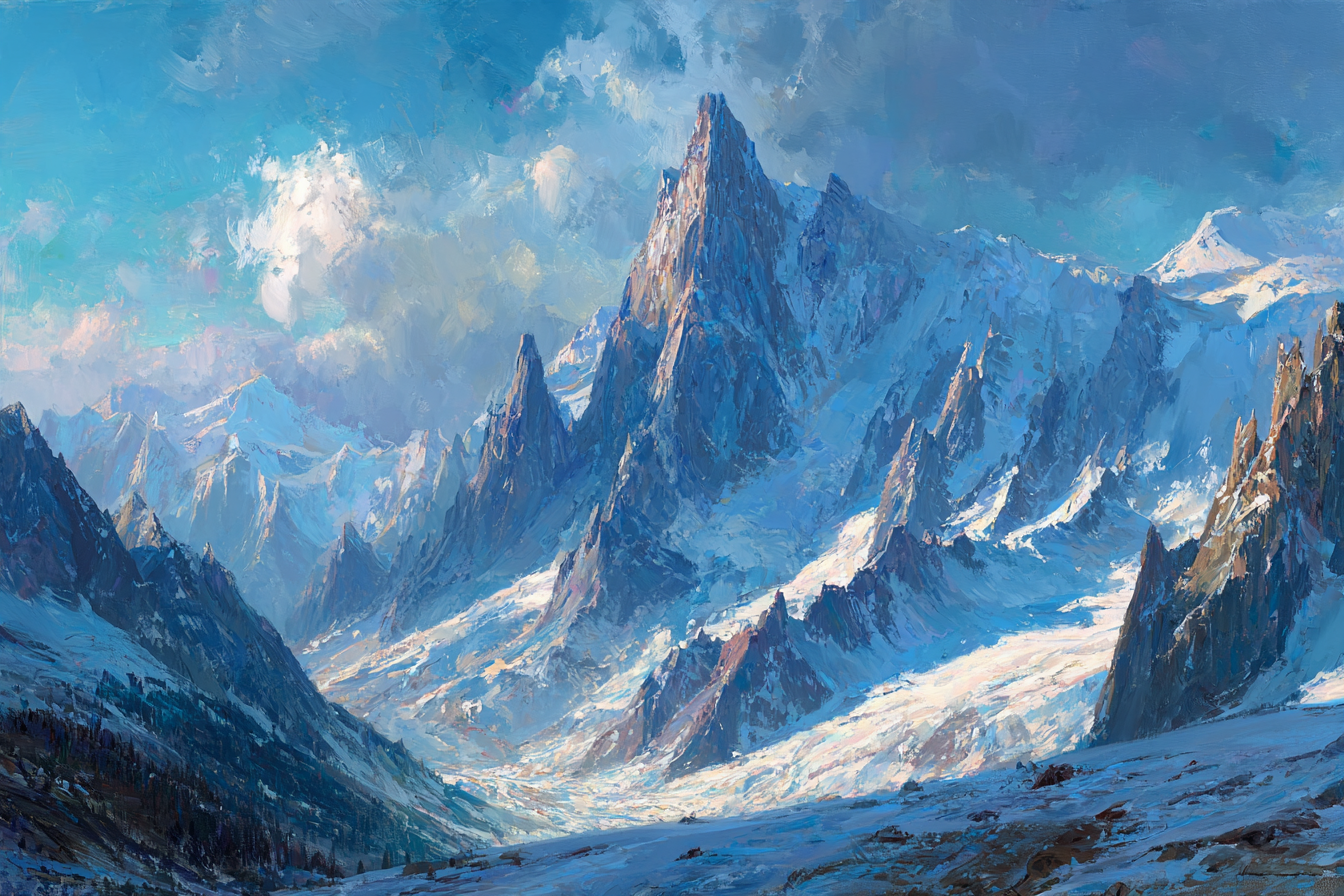 Winter Dramatische Berglandschaft Mit Schneebedeckten Gipfeln Und Blaüm Himmel | Winterlandschaften | Landschaften