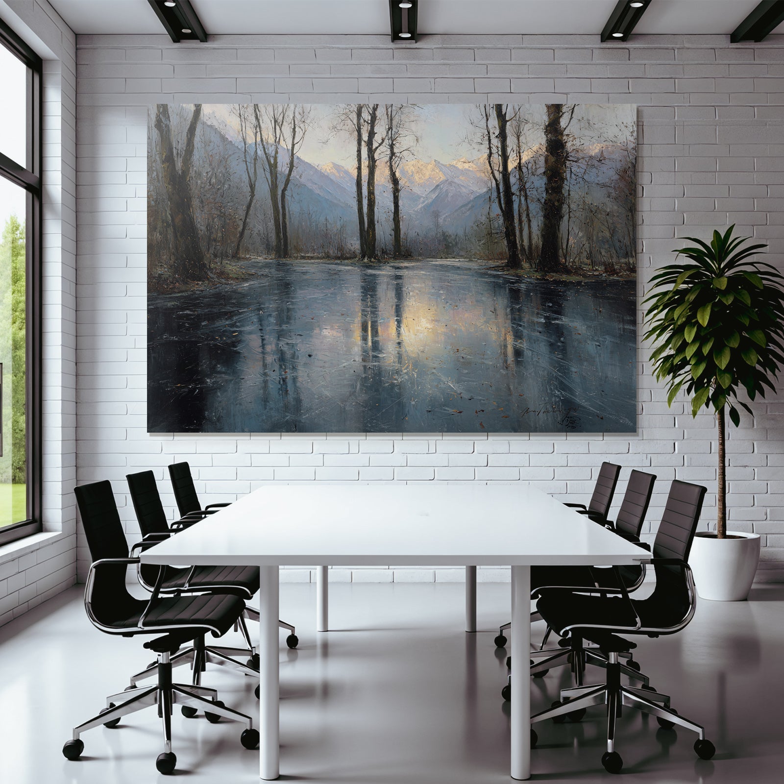 Winter Peaceful Winter Landscape With Trees And Frozen Water