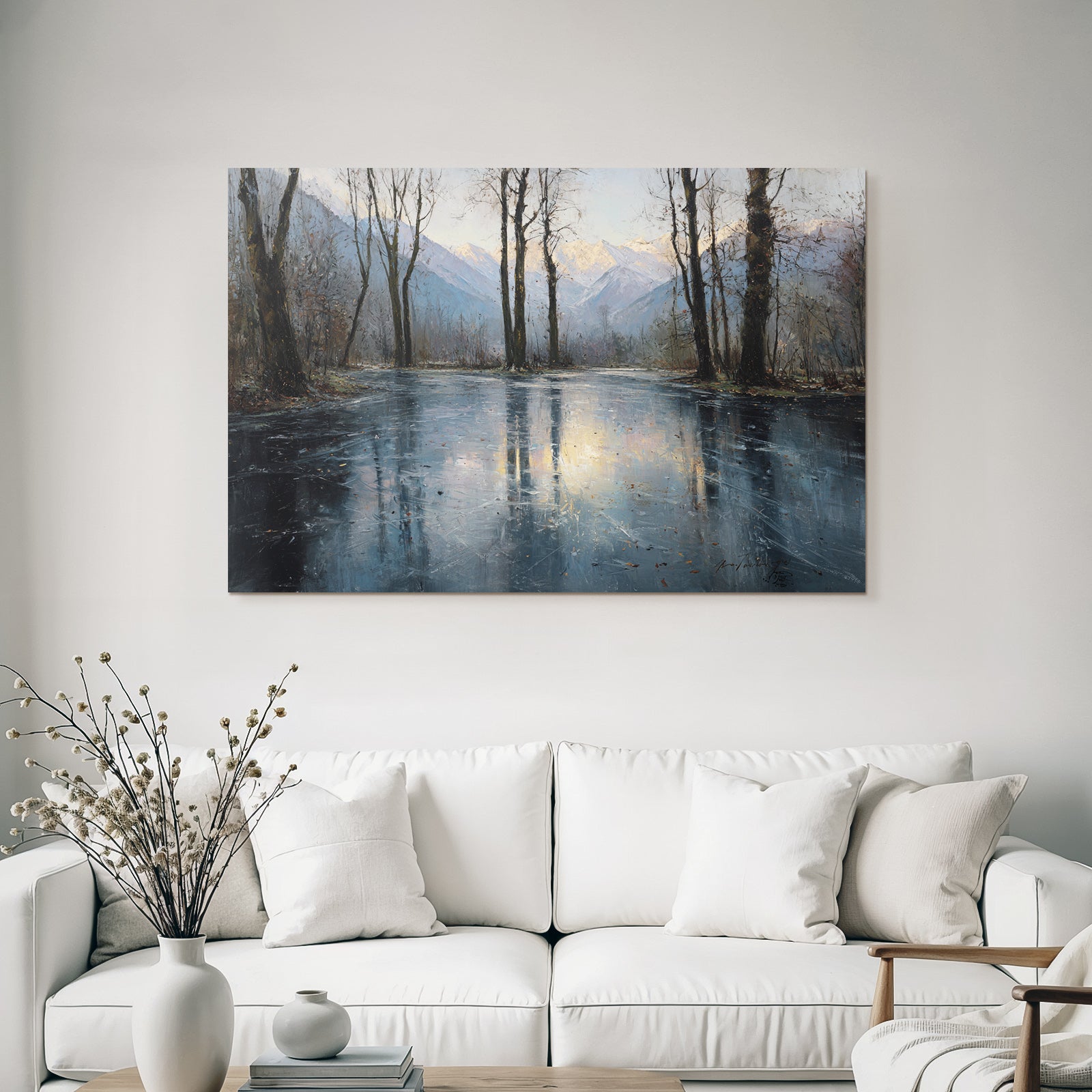 Winter Peaceful Winter Landscape With Trees And Frozen Water