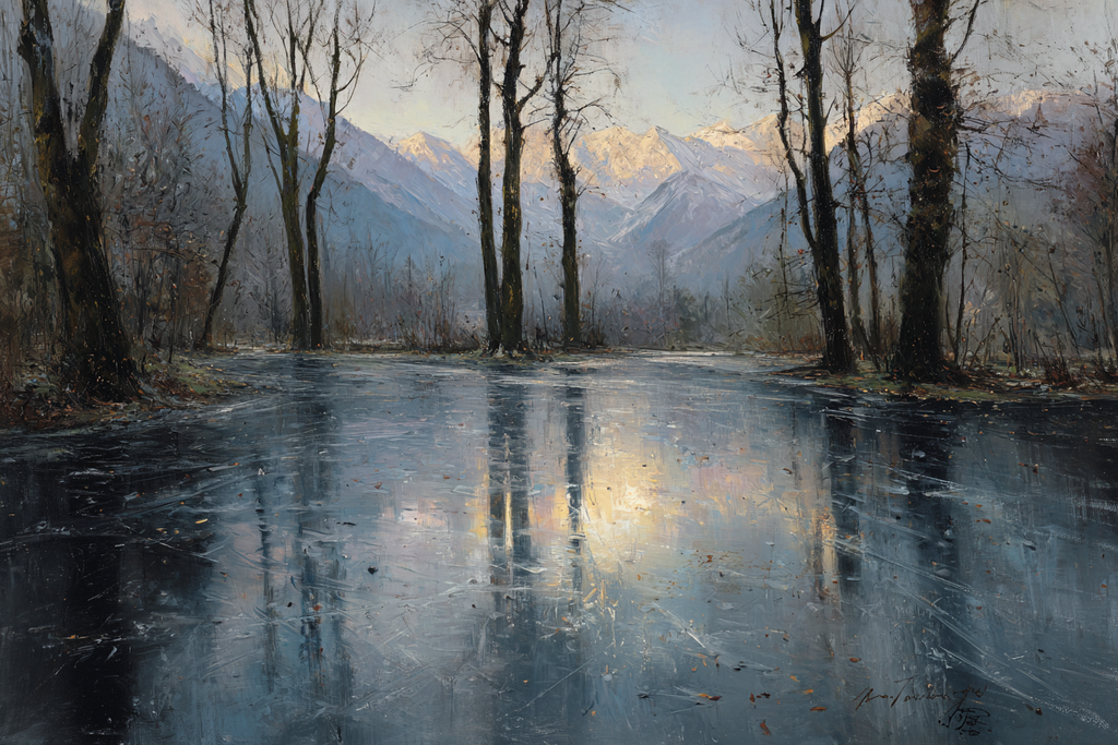 Winter Friedliche Winterlandschaft Mit Bäumen Und Gefrorenem Wasser | Winterlandschaften | Landschaften