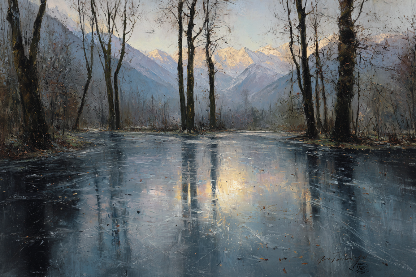 Winter Friedliche Winterlandschaft Mit Bäumen Und Gefrorenem Wasser | Winterlandschaften | Landschaften