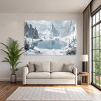 Winter Peaceful winter landscape with mountain lake and pine forest