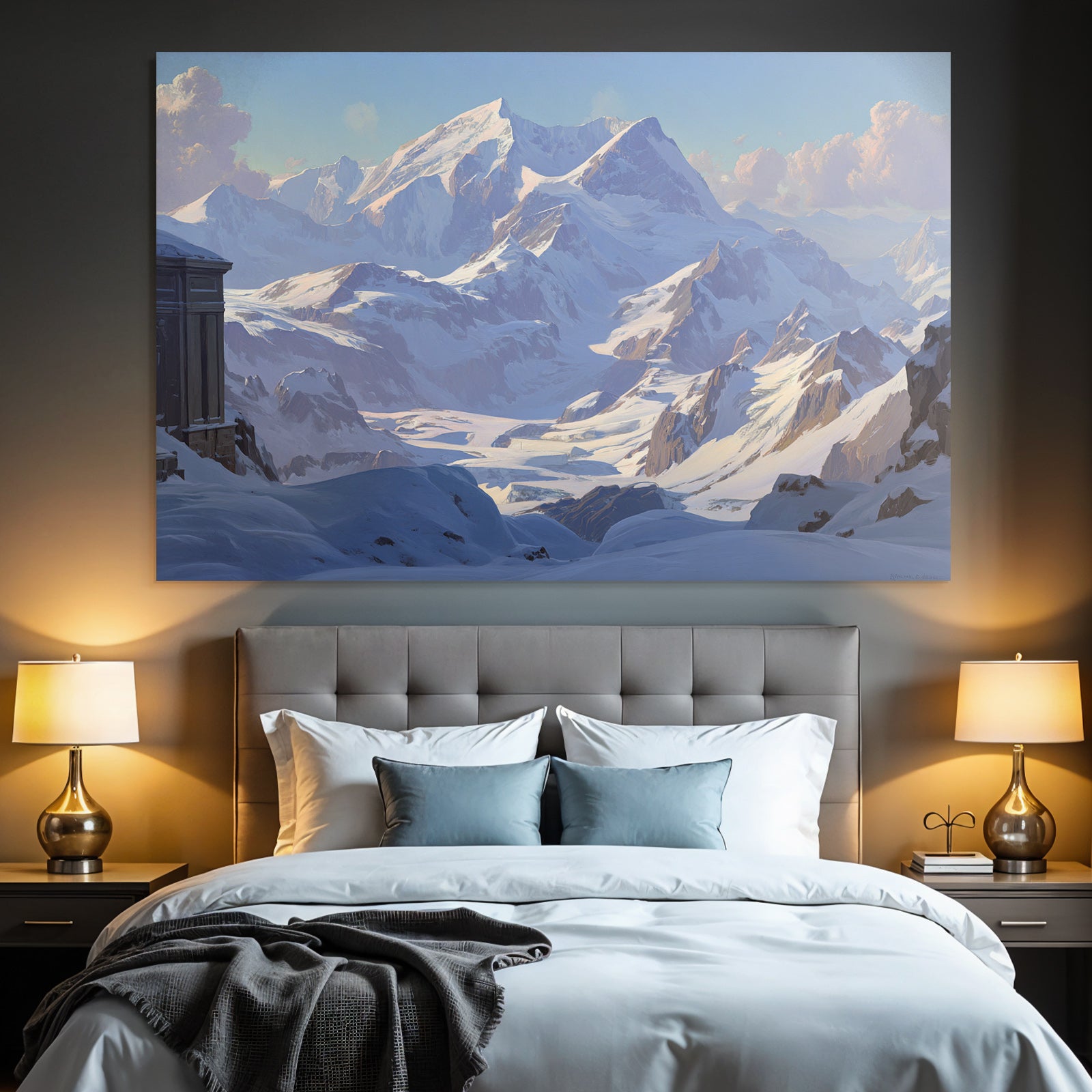 Winter Majestic Snow-Capped Mountains Under a Clear Sky