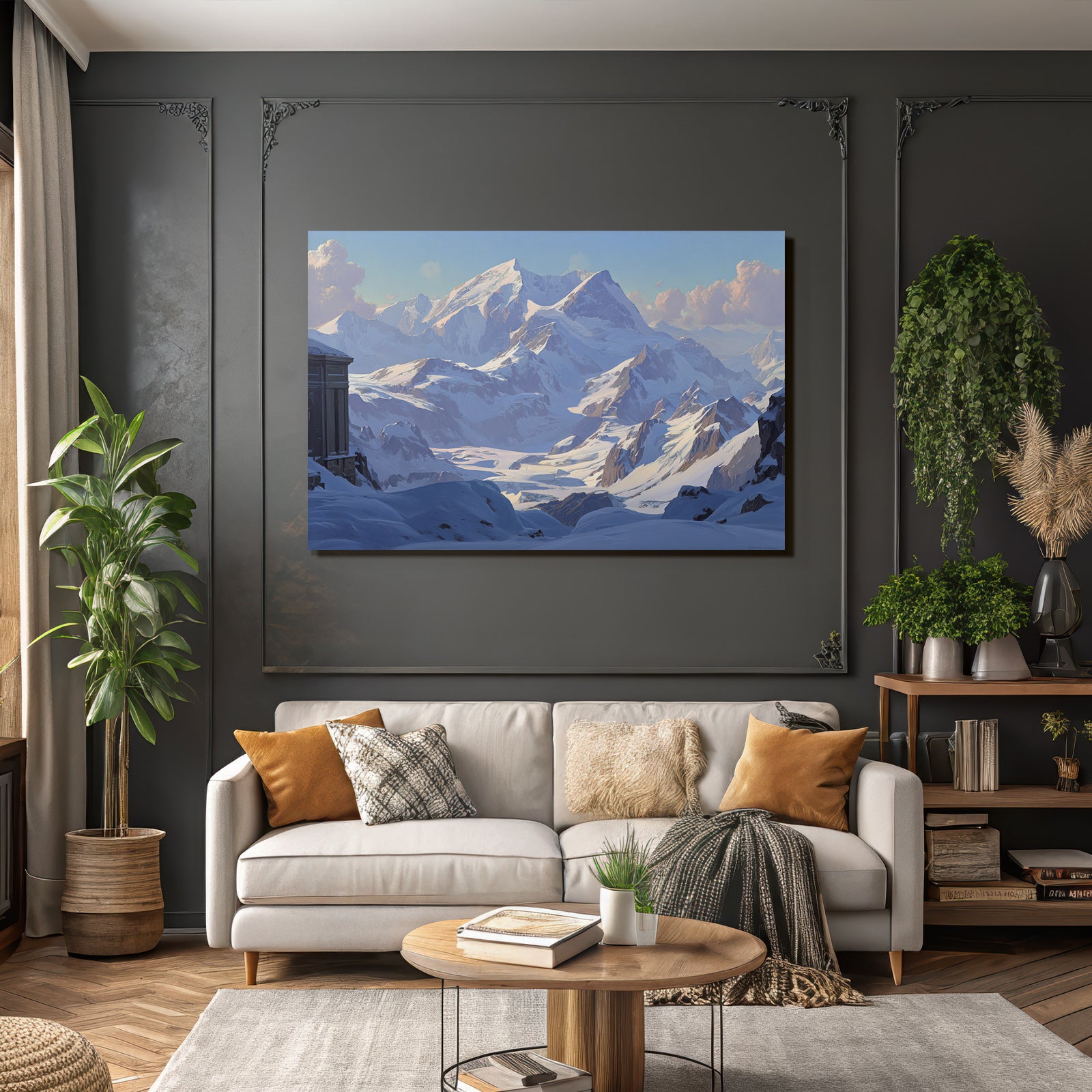 Winter Majestic Snow-Capped Mountains Under a Clear Sky
