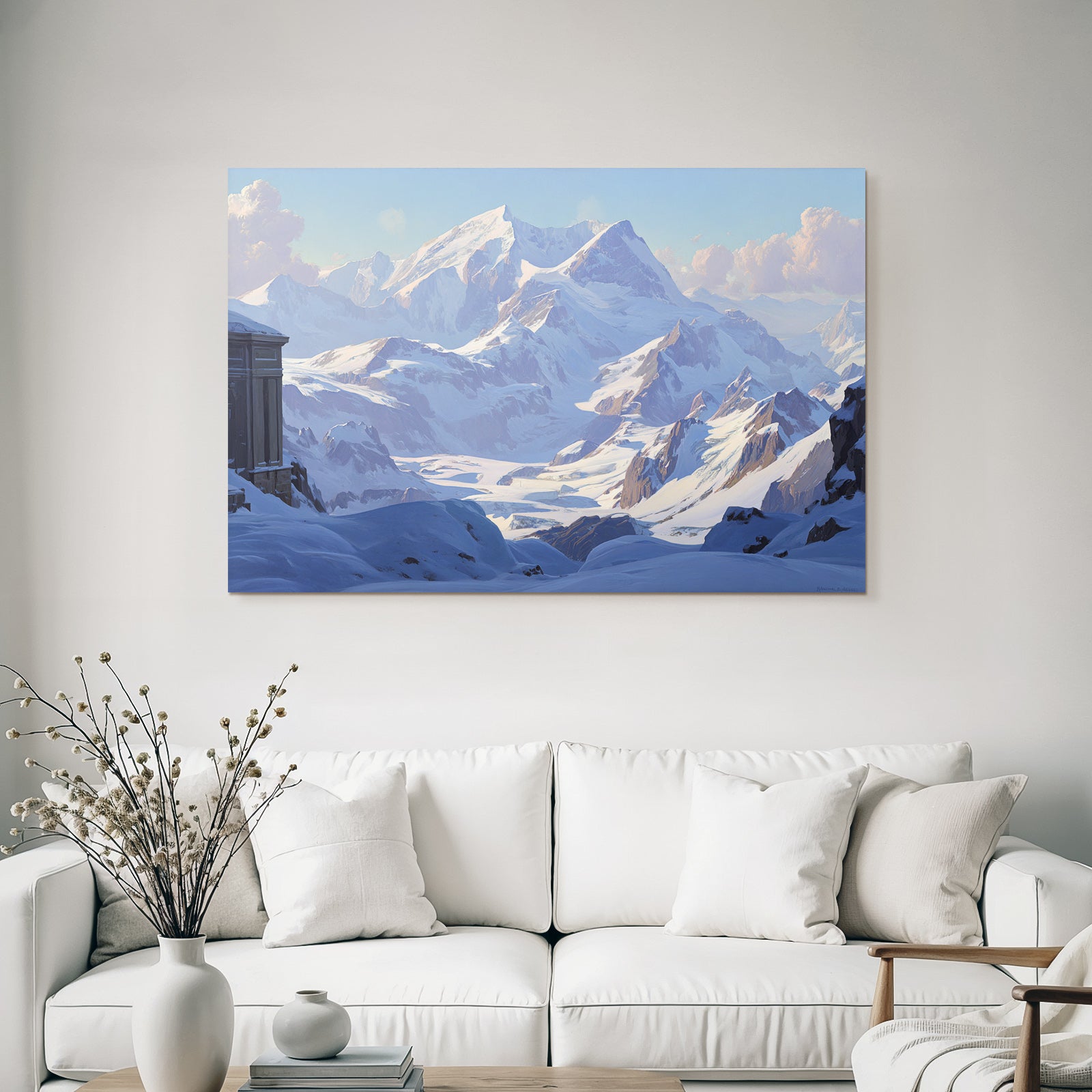 Winter Majestic Snow-Capped Mountains Under a Clear Sky