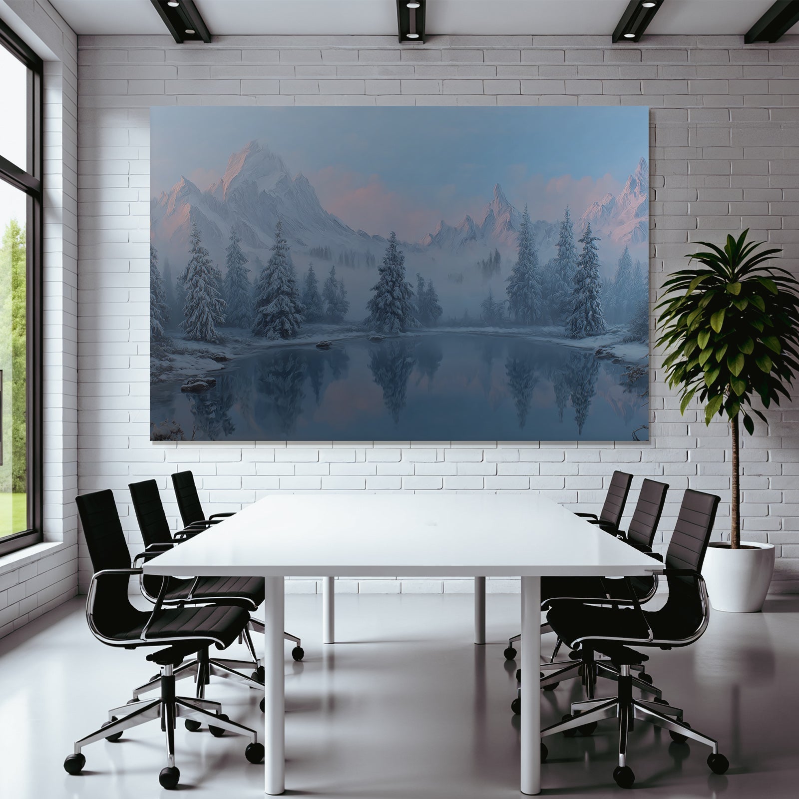 Winter Tranquil Winter Landscape With Snow-Capped Mountains And Reflecting Water