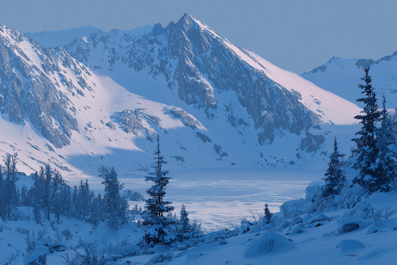 Winter Ruhige Winterszene Mit Schneebedeckten Bergen Und Tannenbäumen | Winterlandschaften | Landschaften
