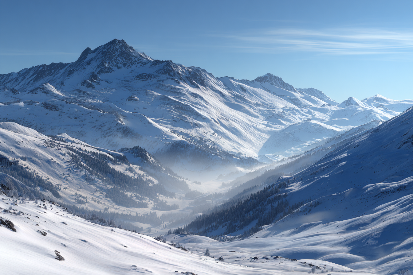 Winter Schneebedeckte Berglandschaft Mit Klarem Himmel Und Nebel | Winterlandschaften | Landschaften