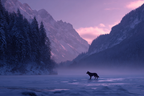 Winter Schneebedeckte Berglandschaft Wolf Im Frostigen See Dämmerung Mystische Stimmung | Winterlandschaften | Landschaften