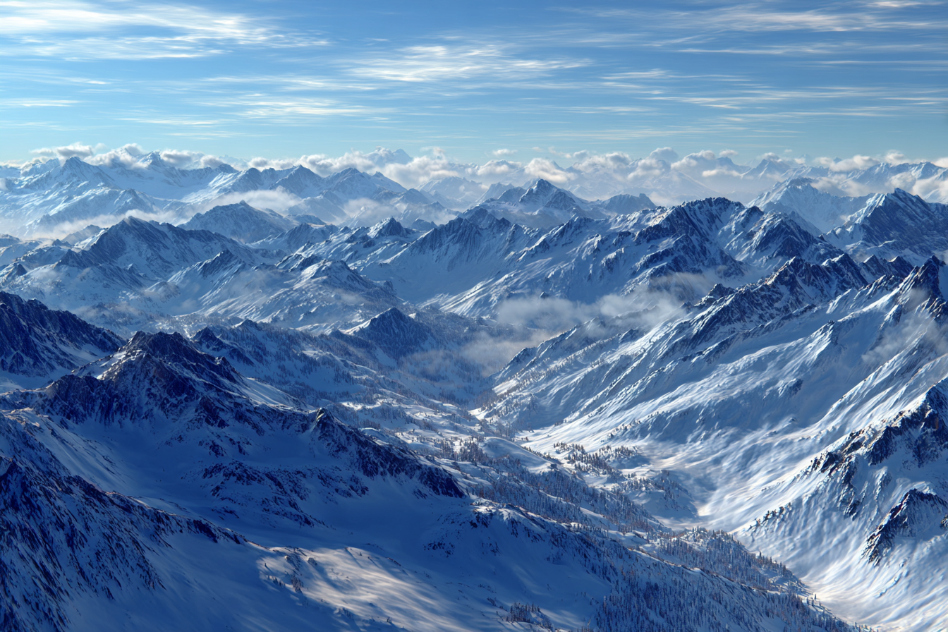 Winter Schneebedeckte Gebirge Unter Blaüm Himmel Mit Wolken | Winterlandschaften | Landschaften