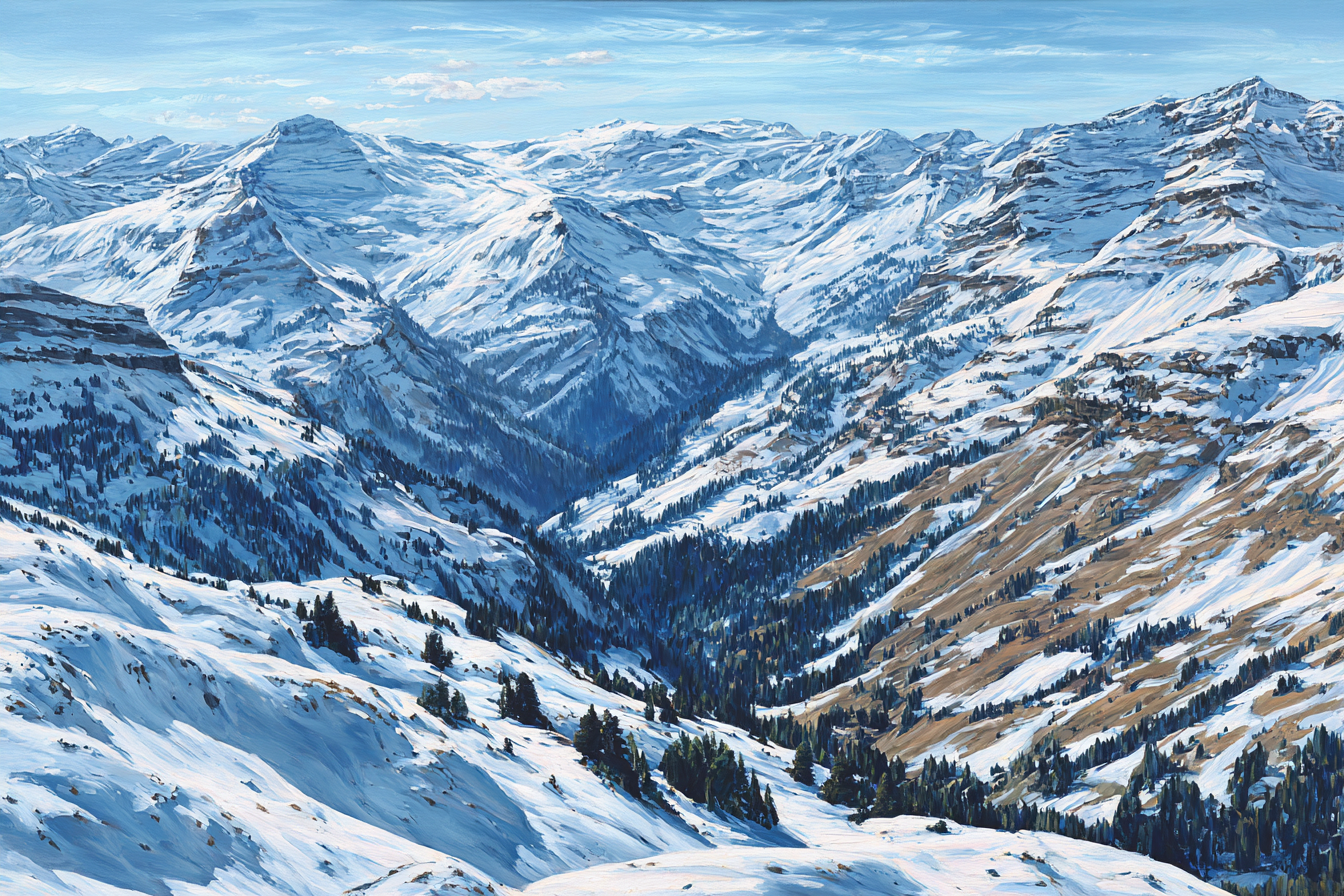 Winter Schneebedecktes Gebirgslandschaft Winter Malerei | Winterlandschaften | Landschaften