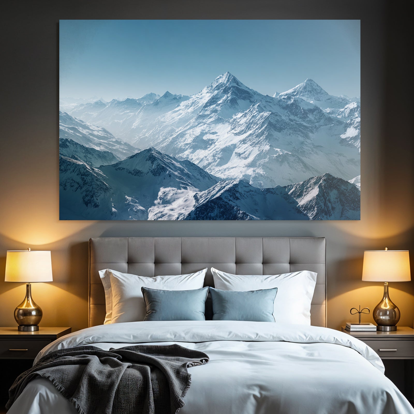 Winter stalactite mountain landscape in snow with blue sky