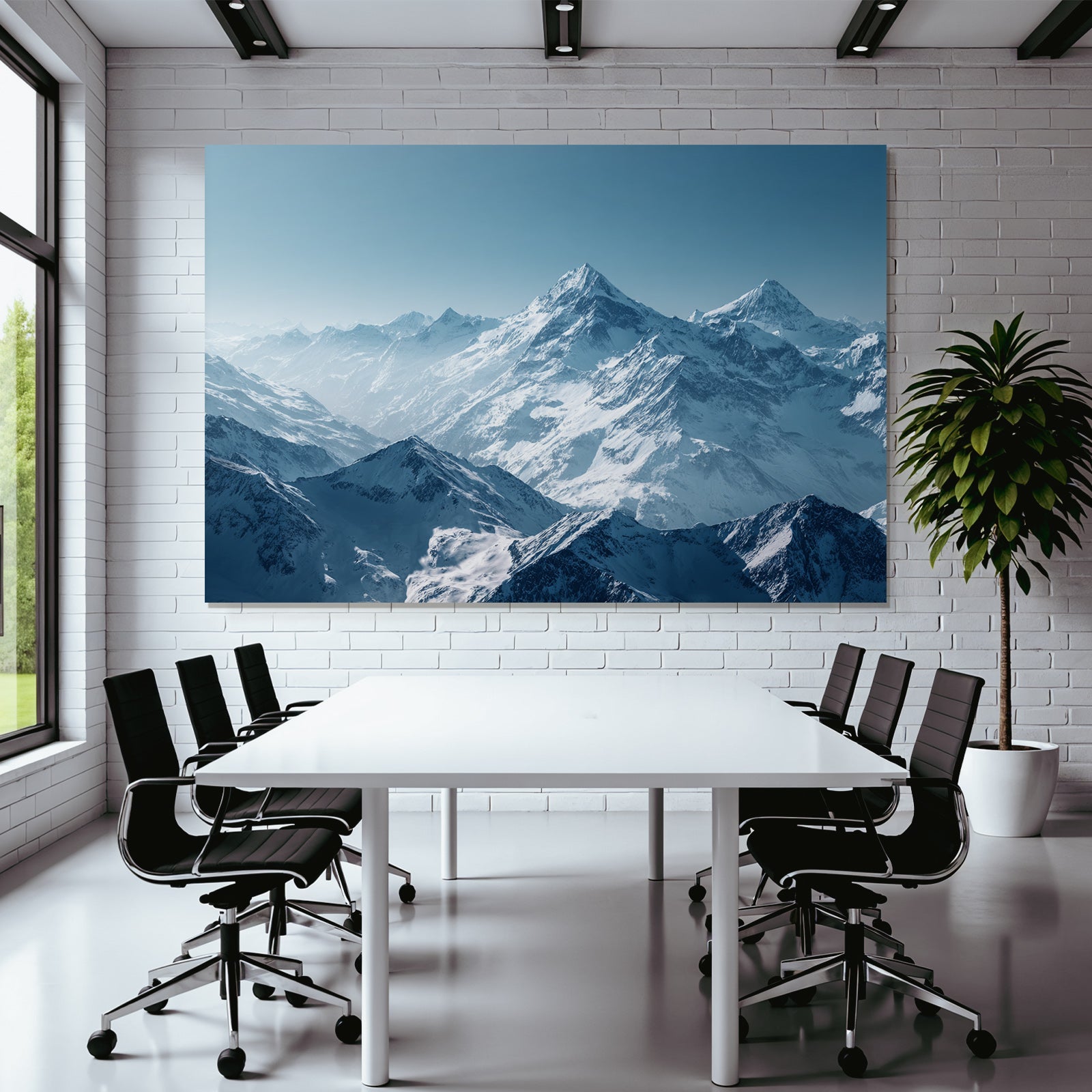 Winter stalactite mountain landscape in snow with blue sky