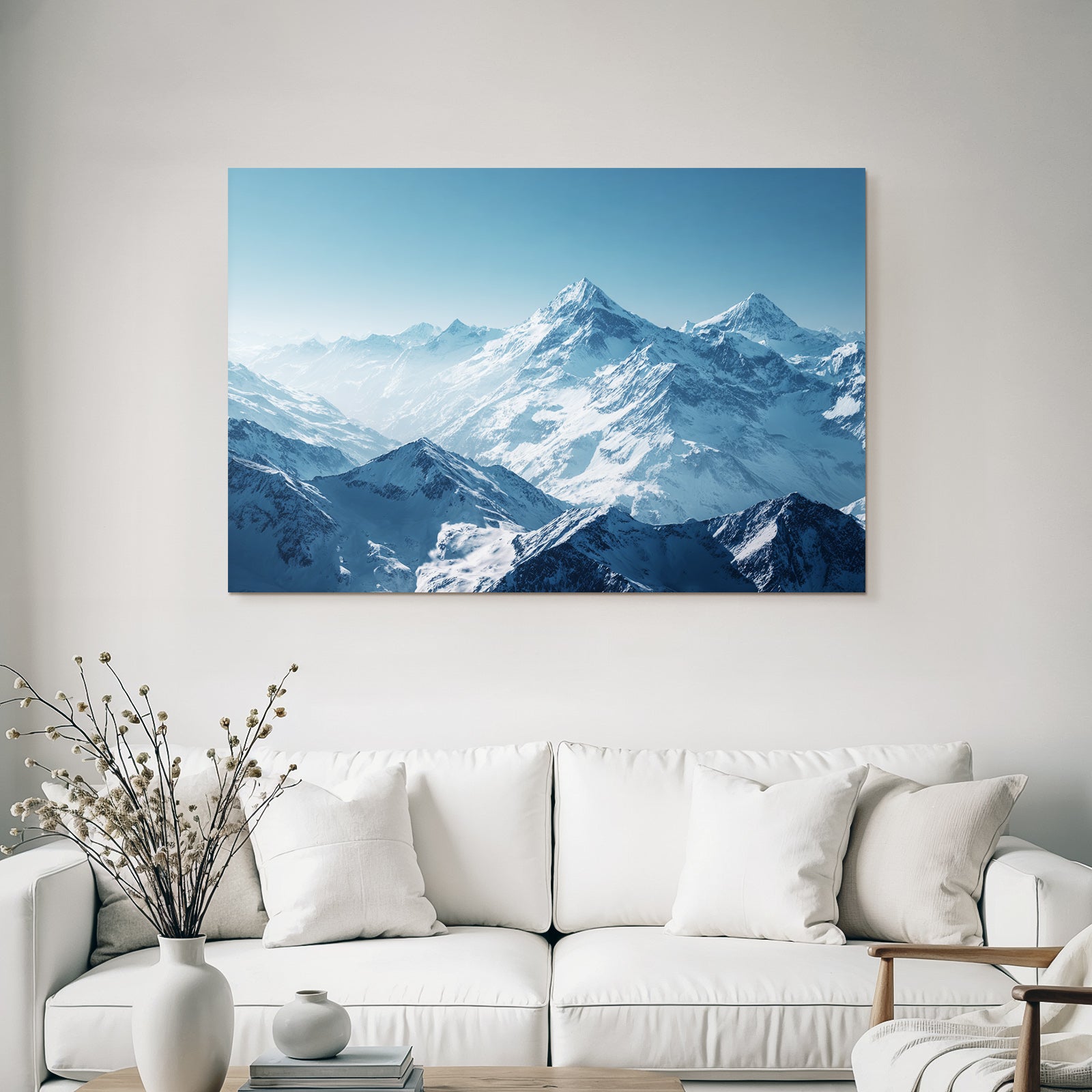 Winter stalactite mountain landscape in snow with blue sky