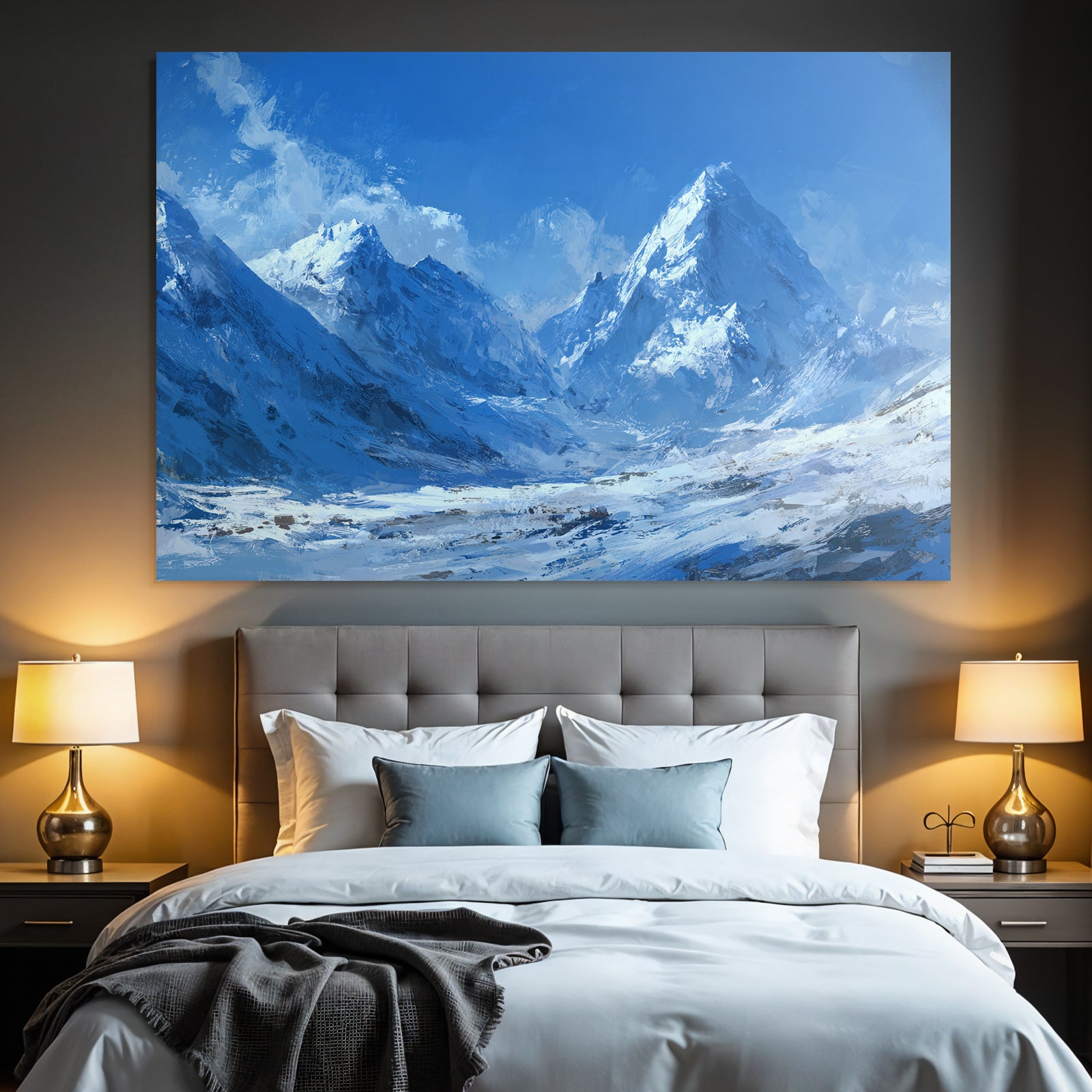 Winter snowy mountain landscape under blue sky