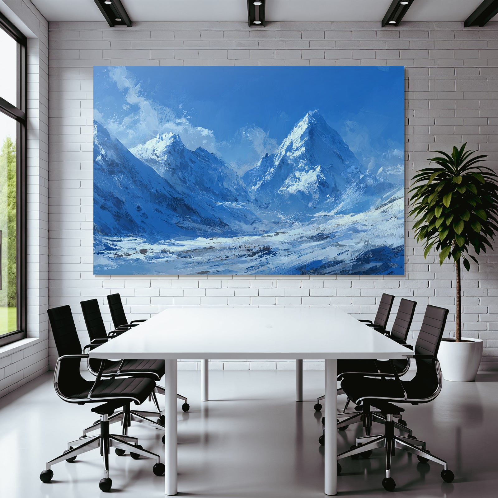 Winter snowy mountain landscape under blue sky