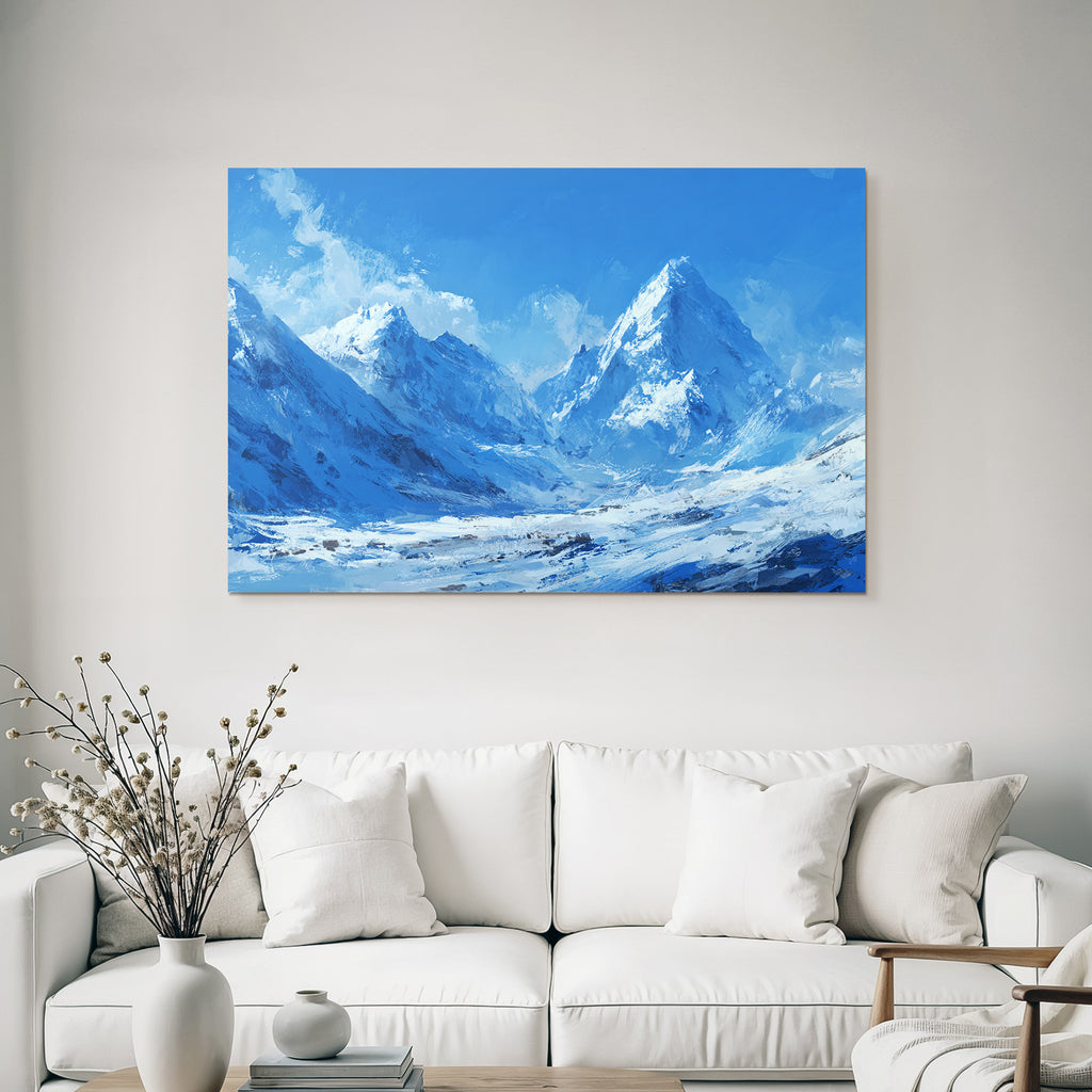Winter snowy mountain landscape under blue sky