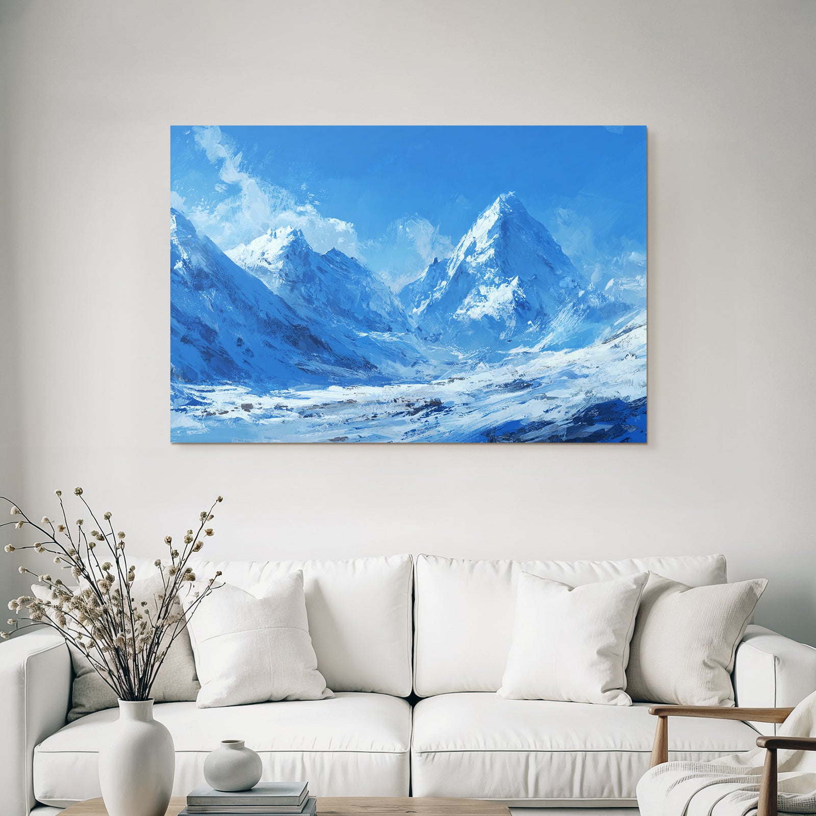 Winter snowy mountain landscape under blue sky