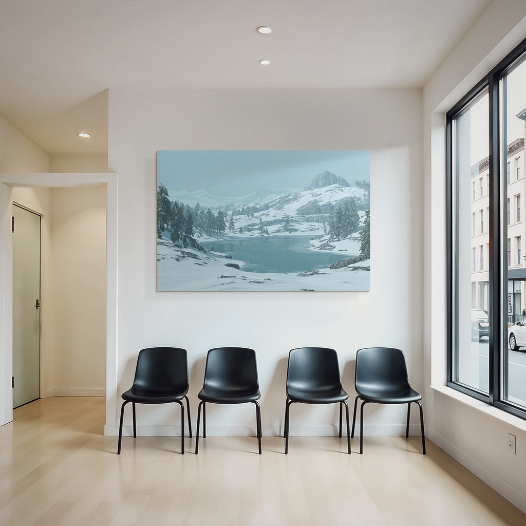 Winter Winter landscape Icy lake Snow-capped mountains Fir trees