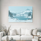 Winter Winter landscape Icy lake Snow-capped mountains Fir trees