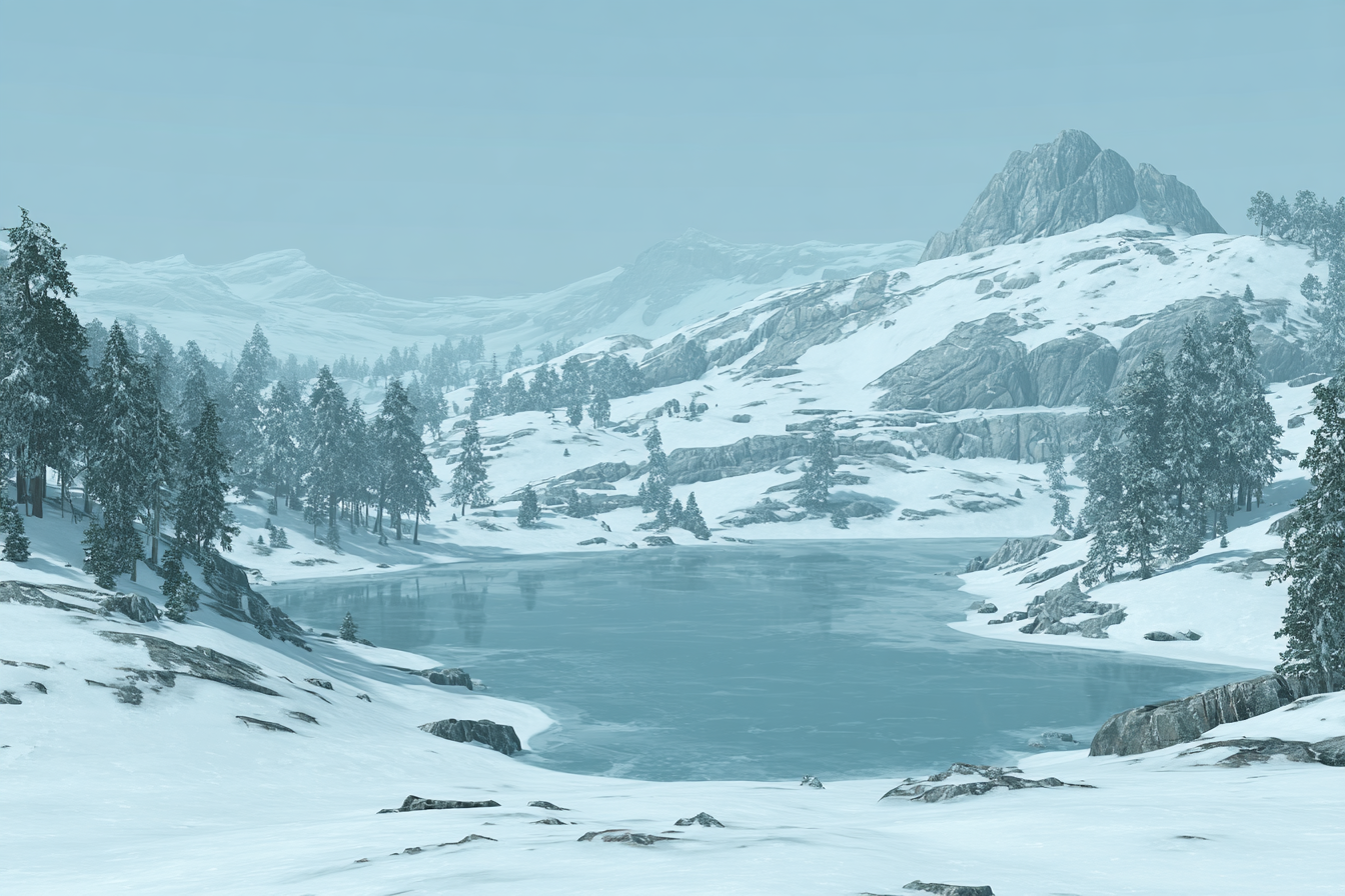 Winter Winterlandschaft Eisiger See Schneebedeckte Berge Tannenbäume | Winterlandschaften | Landschaften