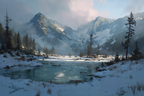 Winter Winterlandschaft Mit Schneebedeckten Bergen Und Ruhigem Wasser | Winterlandschaften | Landschaften
