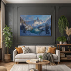 Winter Winter landscape Snow-capped mountains Reflecting lake Holy peace