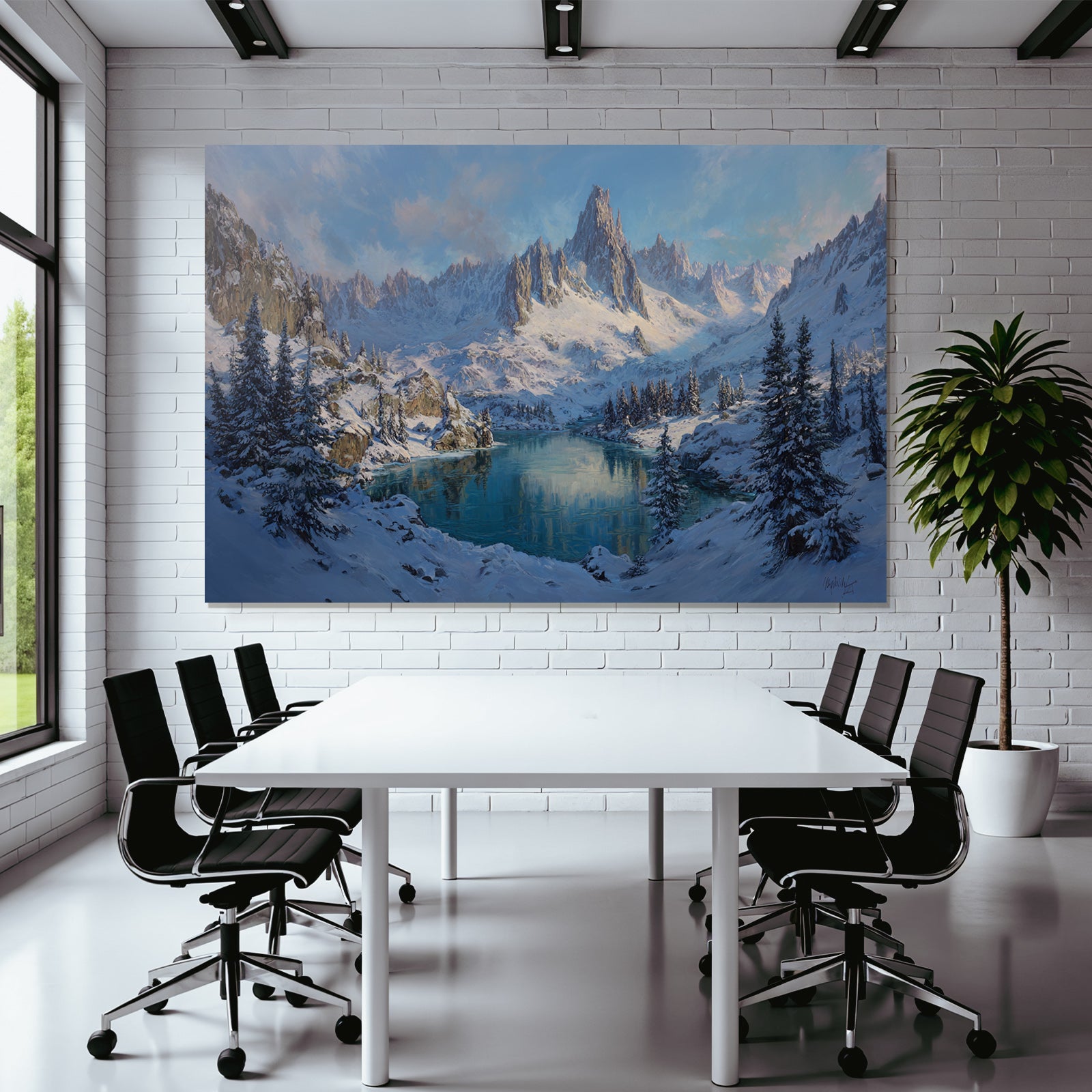 Winter Winter landscape Snow-capped mountains Reflecting lake Holy peace