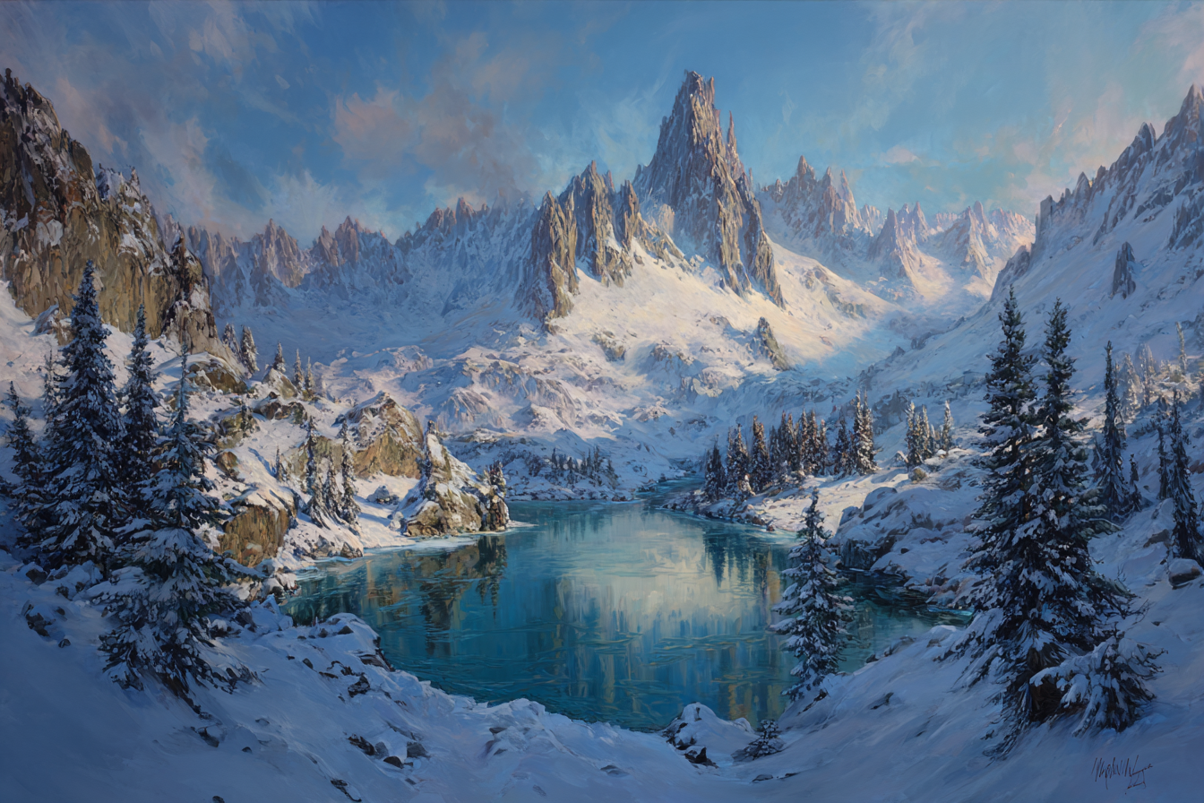Winter Winterlandschaft Schneebedeckte Berge Reflektierender See Heiliger Frieden | Winterlandschaften | Landschaften