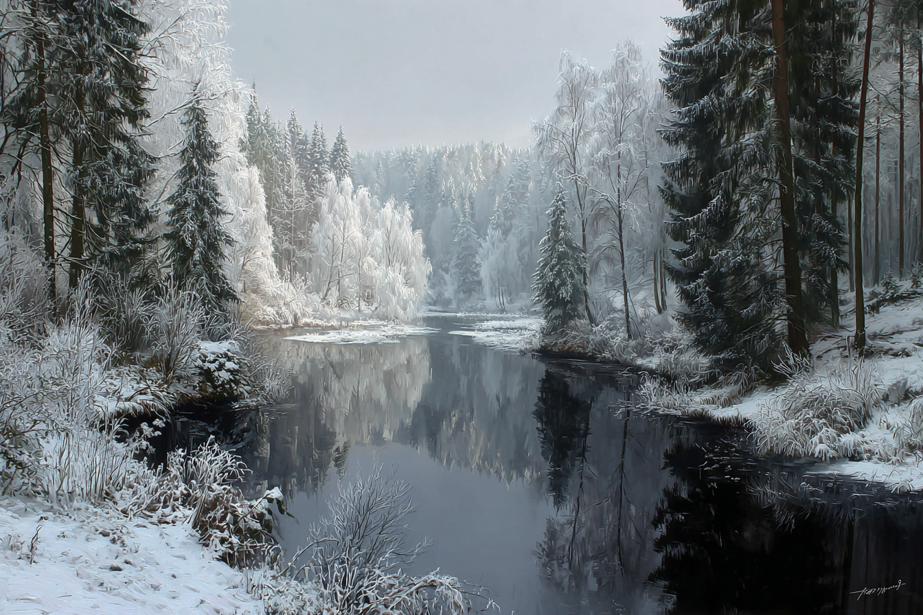 Winter Winterlandschaft Spiegelung Fluss Schnee | Winterlandschaften | Landschaften