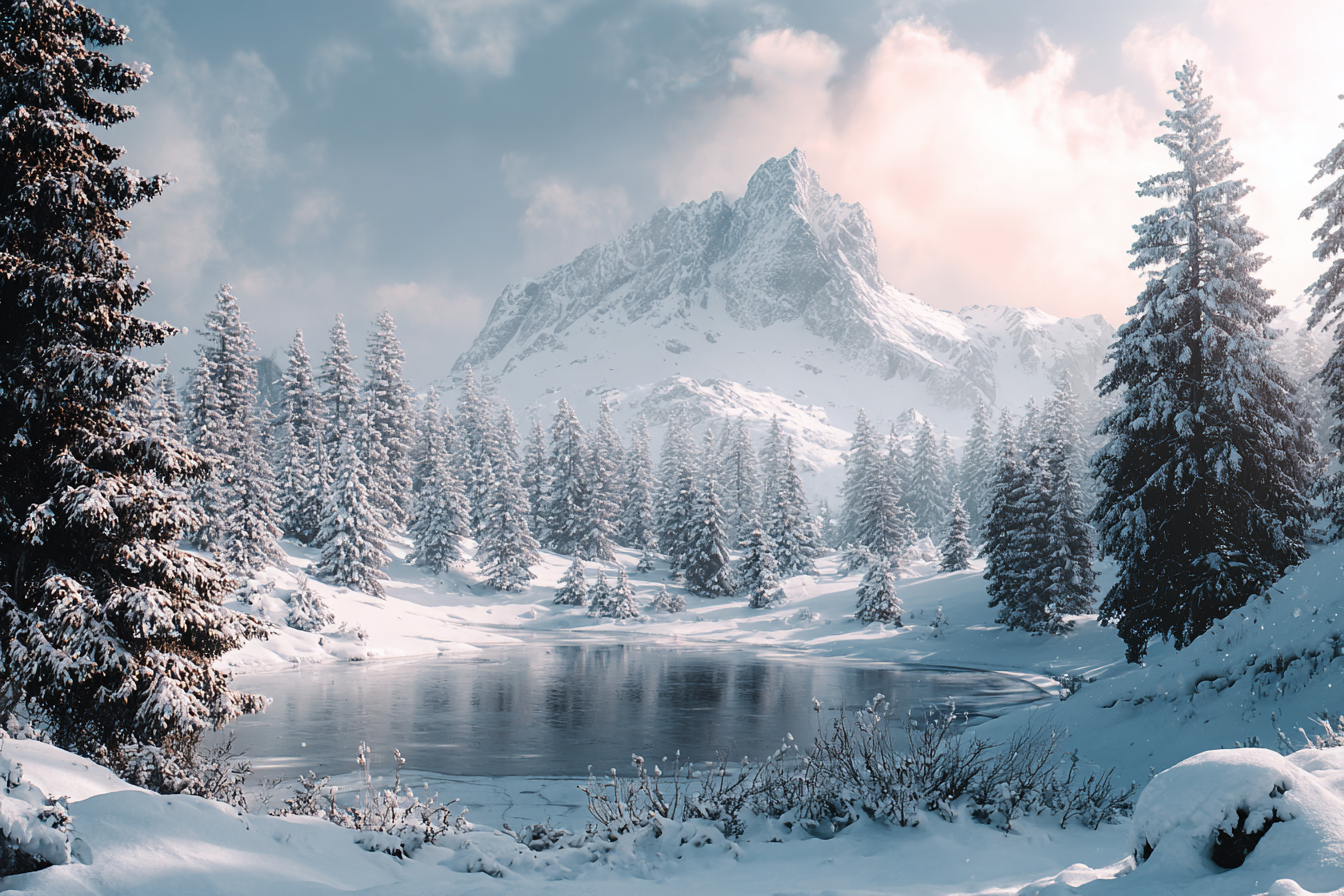 Winter Winterszenen Mit Schneebedeckten Bergen Und Froste See | Winterlandschaften | Landschaften
