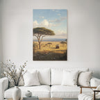 Wüsten Friedliche Landschaft Mit Vintage Van Und Acacia Bäumen