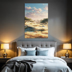 Desert Peaceful Savannah With Golden Grass Under Soft Clouds