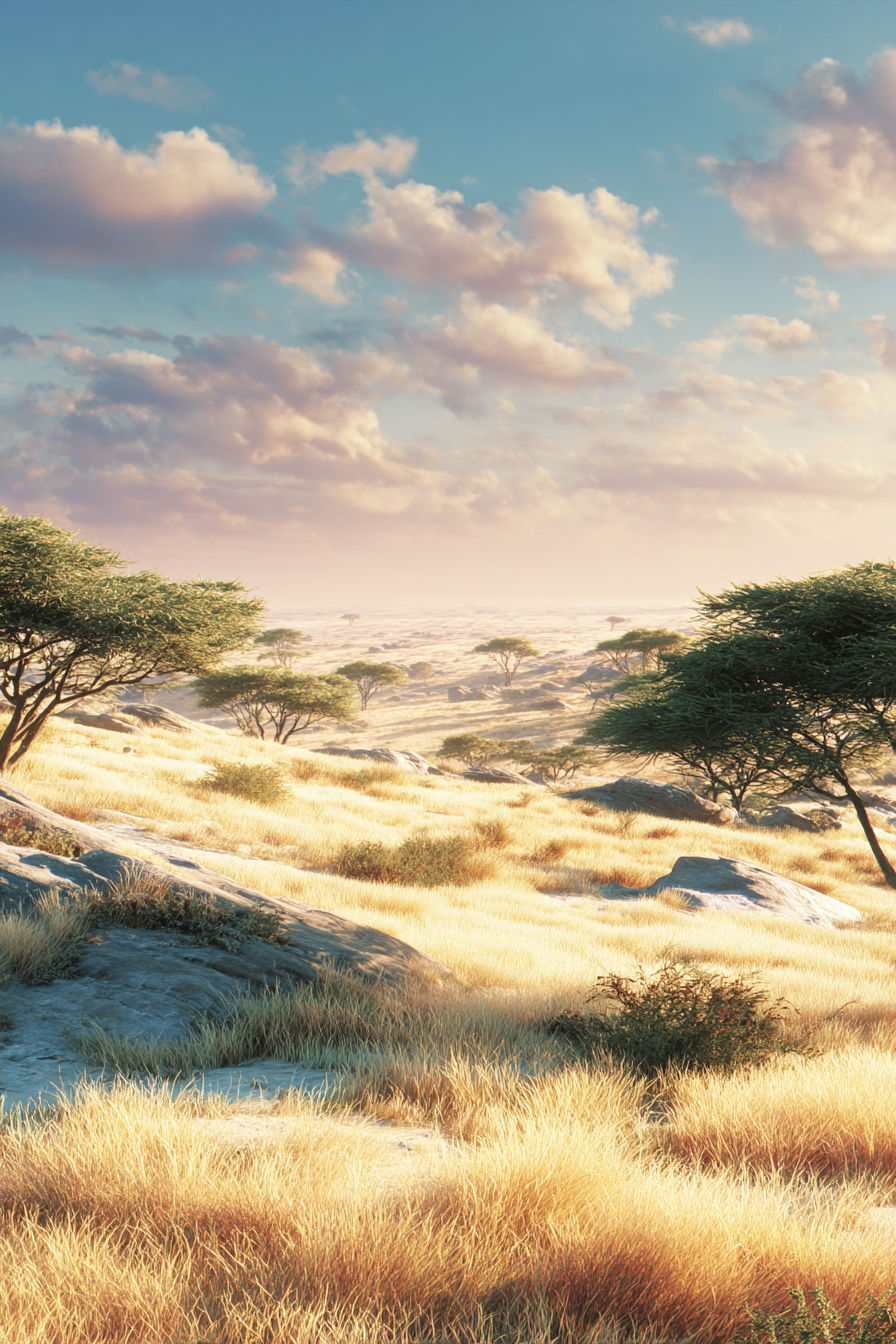 Wüsten Friedliche Savanne Mit Goldenem Gras Unter Weichen Wolken | Wuesten und Savanne | Landschaften