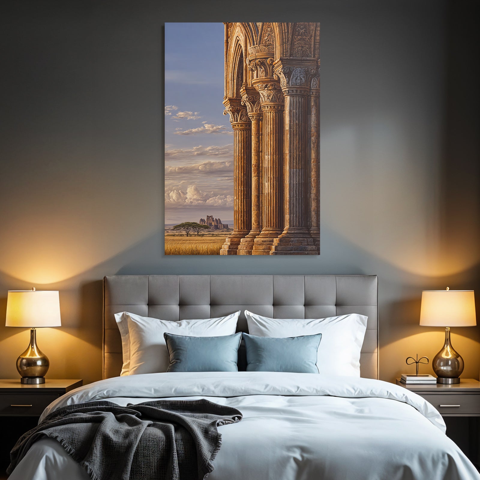 Desert Historical Architecture with Columns and Landscape
