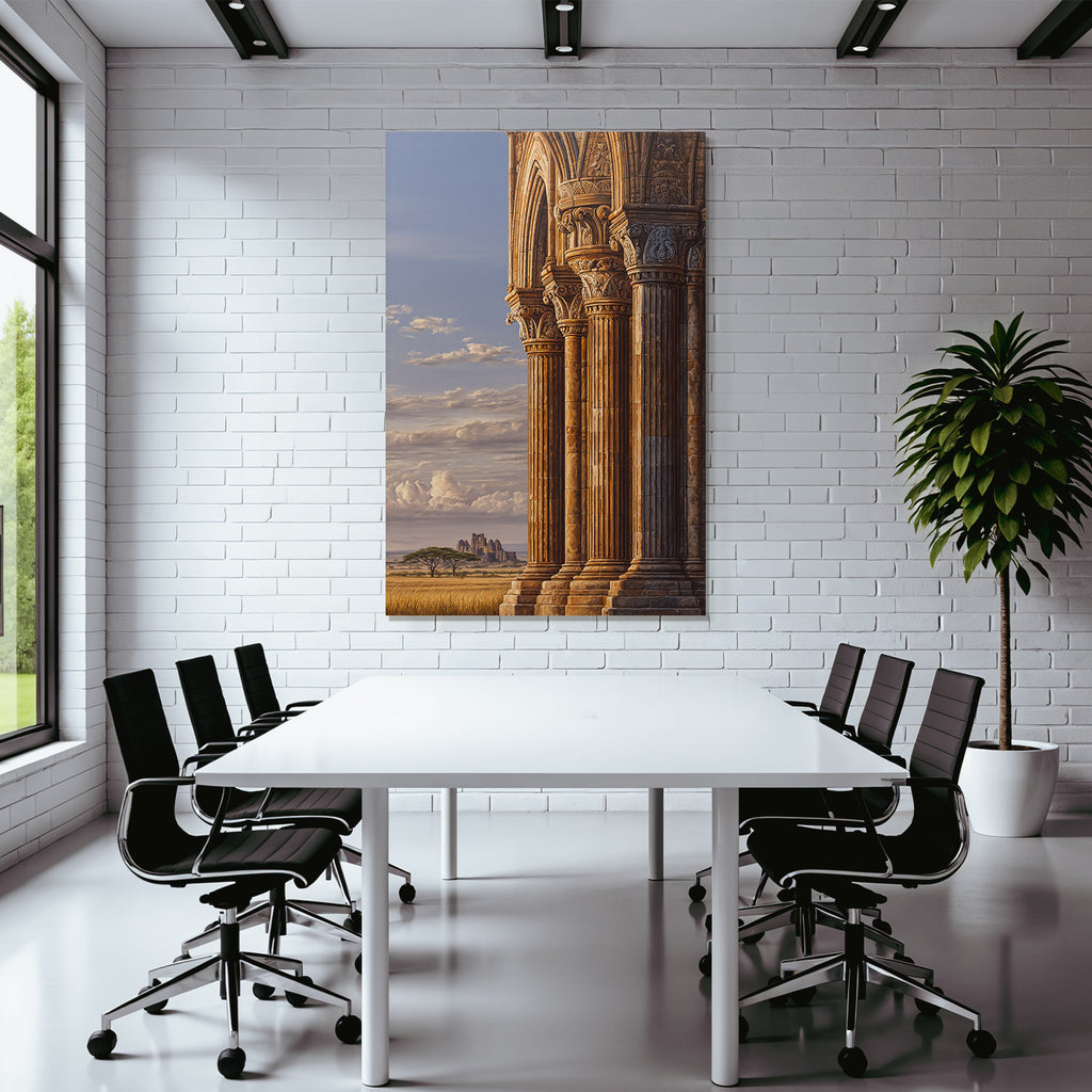 Desert Historical Architecture with Columns and Landscape