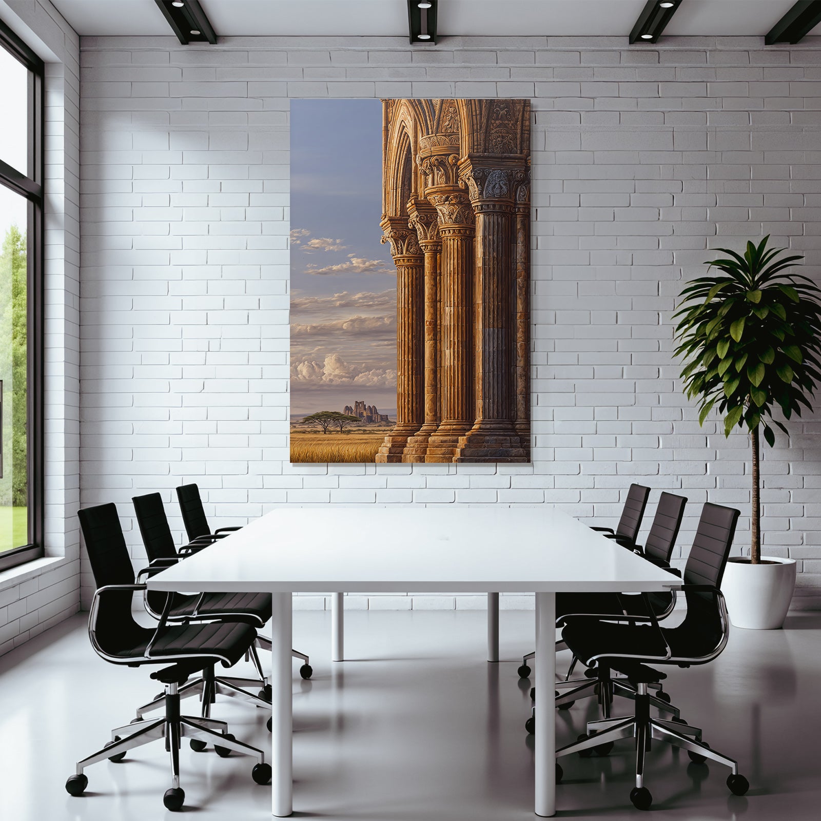 Desert Historical Architecture with Columns and Landscape